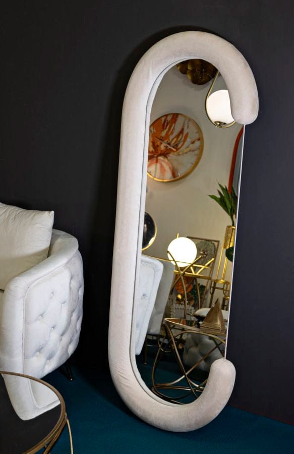 Mauro Ferretti WALL MIRROR CHANTAL CREAM VELVET CM 60X7X160