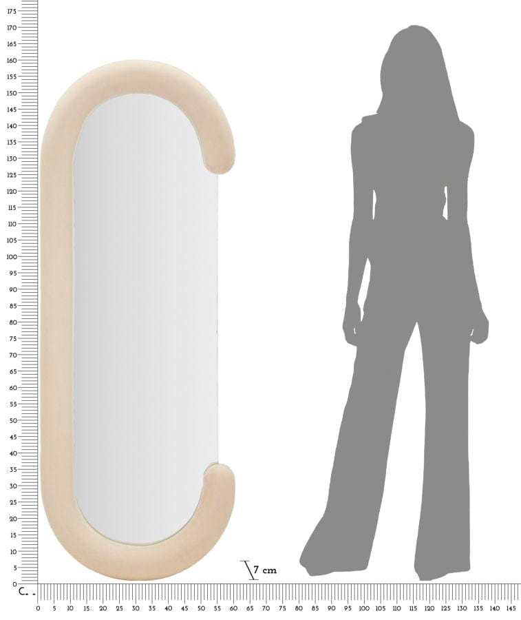 Mauro Ferretti WALL MIRROR CHANTAL CREAM VELVET CM 60X7X160