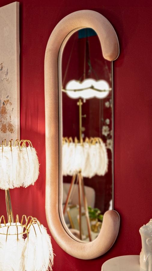 Mauro Ferretti WALL MIRROR CHANTAL PINK VELVET CM 60X7X160