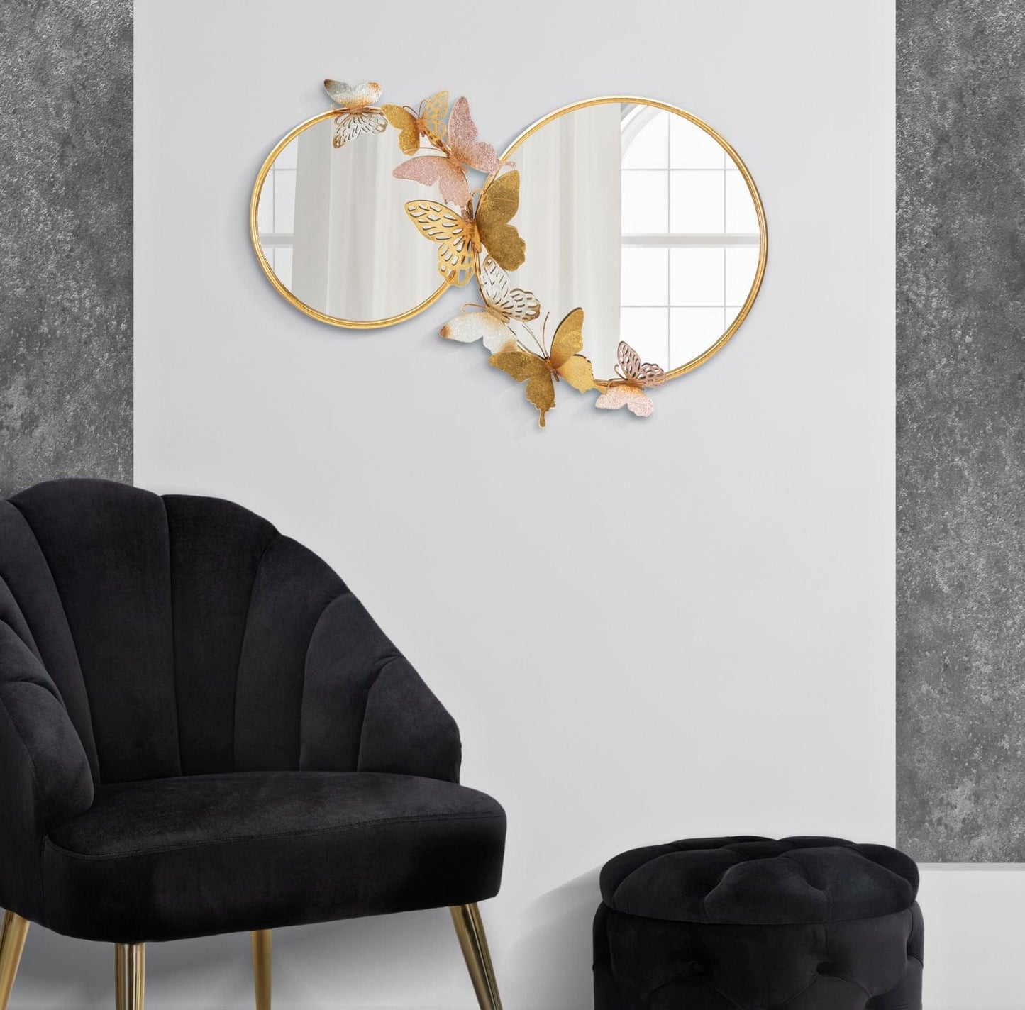 Mauro Ferretti WALL MIRROR DOUBLE FARFALLE PINK CM 81X3X52,5