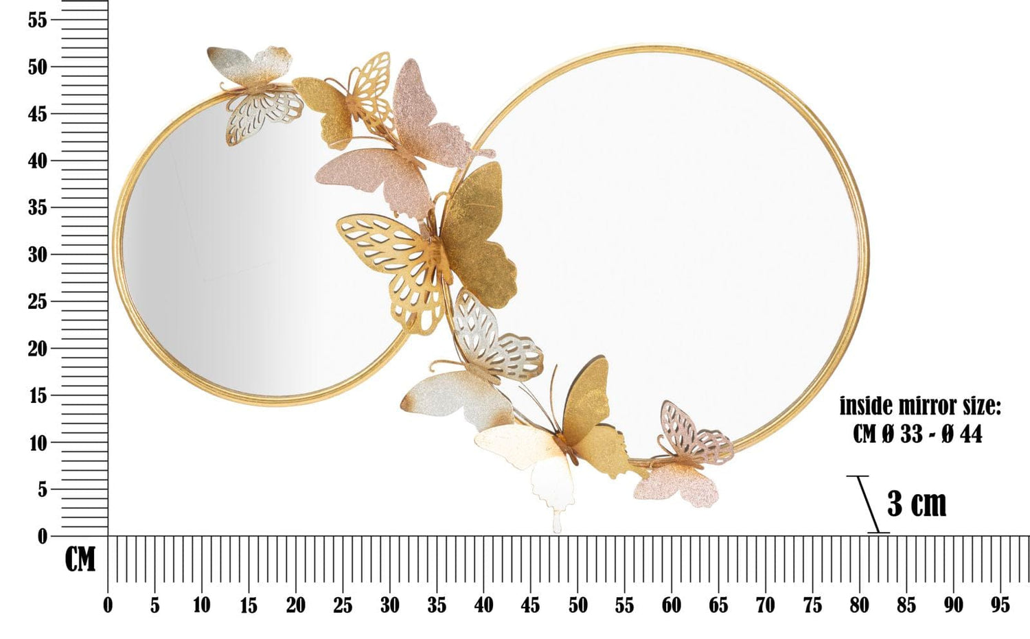 Mauro Ferretti WALL MIRROR DOUBLE FARFALLE PINK CM 81X3X52,5