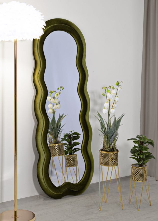 Mauro Ferretti WALL MIRROR MIKI GREEN VELVET CM 60X4X160