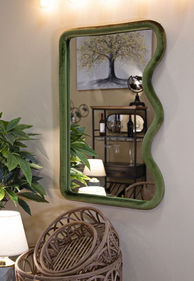 Mauro Ferretti WALL MIRROR TOD GREEN VELVET CM 60X4X90