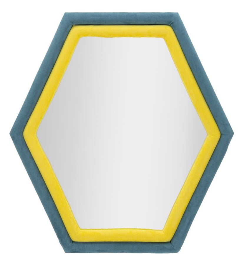Mauro Ferretti WALL MIRROR TONY BLUE/YELLOW VELVET CM 75X4X80