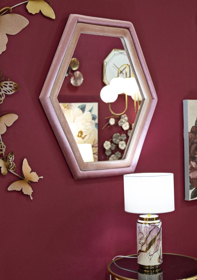 Mauro Ferretti WALL MIRROR TONY MIX PINK VELVET CM 75X4X80