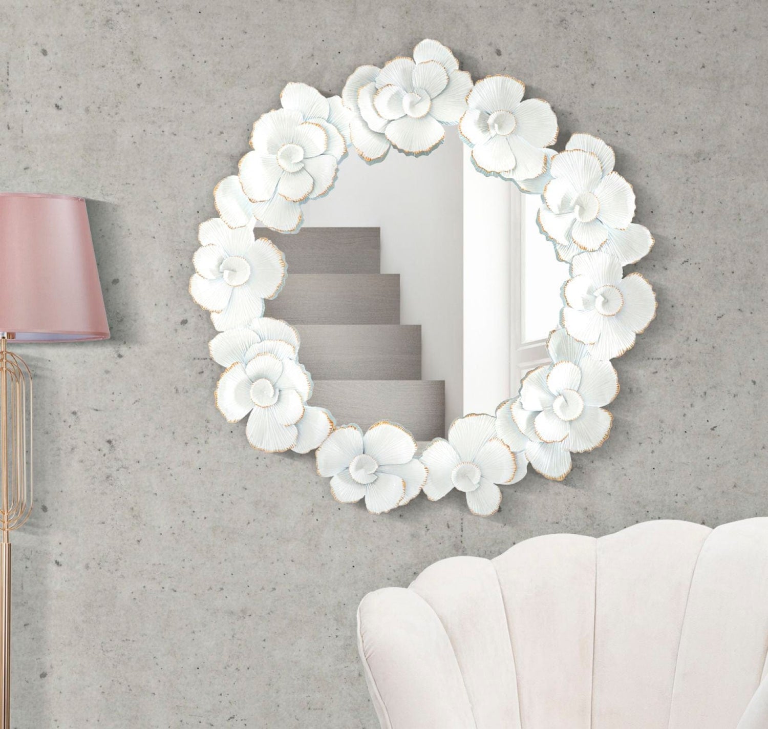 Mauro Ferretti WALL MIRROR WHITE FLOWER CM 82X2,6X85,5
