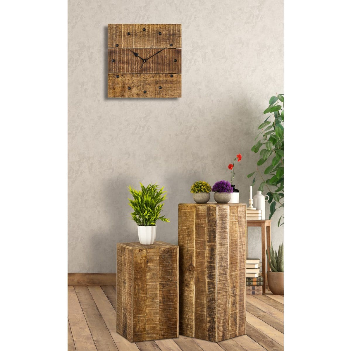 Voglrieder kreatives Wohnen Wandklok houten klok 30x30cm wandklok hout woonkamer geruisloos vierkant gemaakt van mangohout