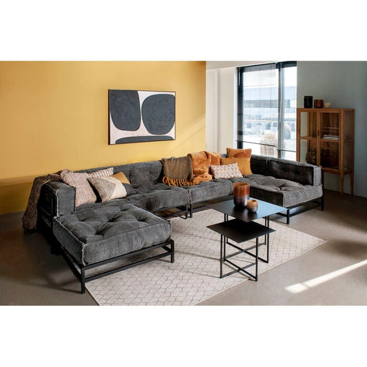 BIRGIT - HOEKBANK LINKS - CANVAS / METAAL - L 170 X W 86 X H 61 CM - ANTRACIET | IndustrieelHuys.nl.